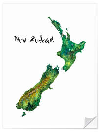 Selvklebende plakat New Zealand akvarell