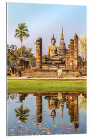 Gallery print Wat Mahathat buddhist temple reflected in pond, Sukhothai, Thailand