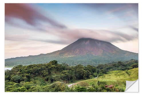 Selvklebende plakat Landscape: Arenal volcano at sunset, Costa Rica