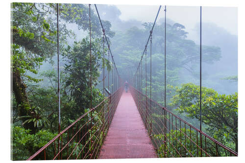 Acrylic print Hiker on a suspension bridge, Costa Rica