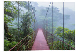 Tableau en aluminium Randonneur sur un pont suspendu, Costa Rica