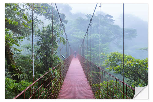 Naklejka na ścianę Hiker on a suspension bridge, Costa Rica