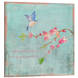 Magnettafel Vogel Gezwitscher Wetter- Frühling und Kirschblüten