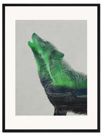 Gerahmter Kunstdruck Heulend in Aurora Borealis