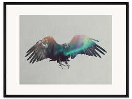 Gerahmter Kunstdruck Adler in Aurora Borealis