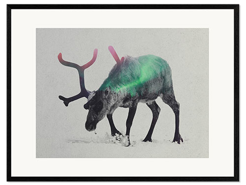 Impresión de arte enmarcada reindeer in the aurora borealis