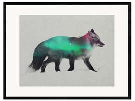 Kunsttryk i ramme Fox In The Aurora Borealis