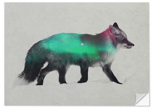 Selvklebende plakat Fox In The Aurora Borealis