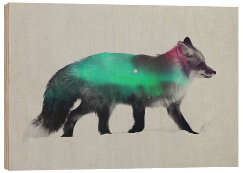 Puutaulu Fox In The Aurora Borealis