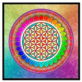 Gerahmter Kunstdruck Blume des Lebens - Regenbogenlotos Artwork I
