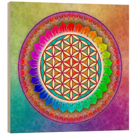 Hout print  Flower of Life, Rainbow Lotus Artwork I - Dirk Czarnota