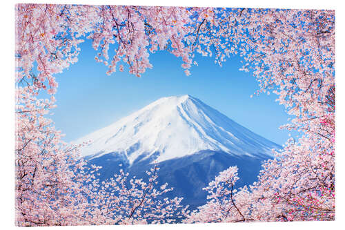 Acrylglasbild Berg Fuji in Japan zur Kirschblüte im Frühling
