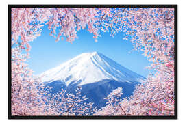 Gerahmter Kunstdruck Berg Fuji in Japan zur Kirschblüte im Frühling