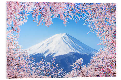 Foam board print Mount Fuji in Japan during the cherry blossom in spring