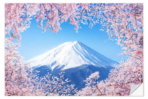 Vinilo para la pared Mount Fuji in Japan during the cherry blossom in spring