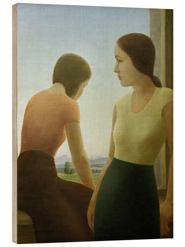 Wood print Two girls at the window