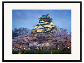 Gerahmter Kunstdruck Burg Osaka im Frühling zur Kirschblüte
