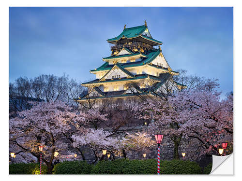 Sticker mural Osaka Castle in spring for cherry blossom