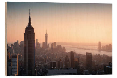 Wood print Sunset over NYC