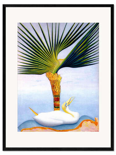 Framed art print palm tree and bird