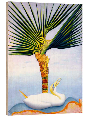 Hout print palm tree and bird