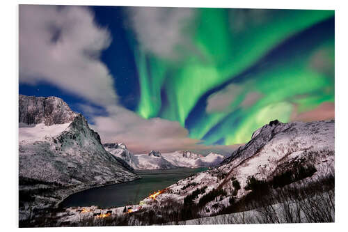 Tableau en PVC Aurore boréale sur un paysage d'hiver