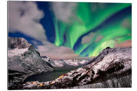 Gallery print Aurora Borealis or northern lights over winter landscape