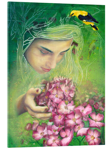 Akryylilasitaulu Spring girl with oriole and flowers