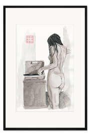 Gerahmter Kunstdruck Platten hören