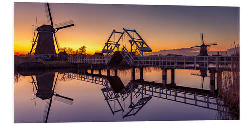 Tableau en PVC Coucher de soleil à Kinderdijk