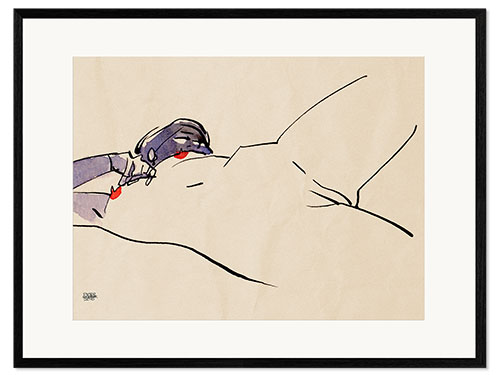 Gerahmter Kunstdruck Liegender Akt