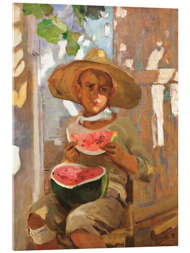 Acrylic print Boy with watermelon