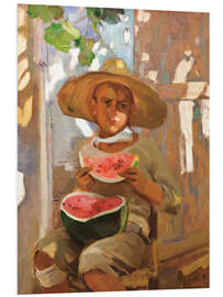 Foam board print Boy with watermelon