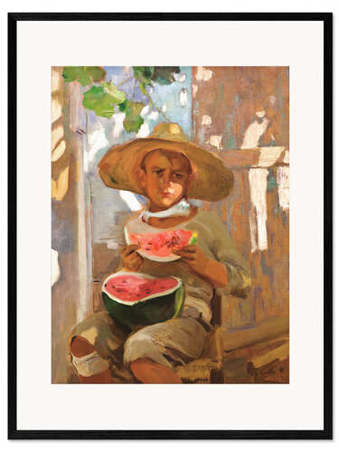Framed art print Boy with watermelon