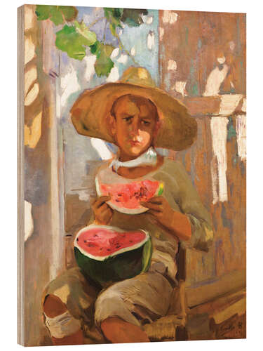 Quadro de madeira Boy with watermelon