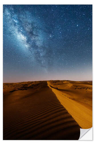 Självhäftande poster Milky way over dunes, Oman