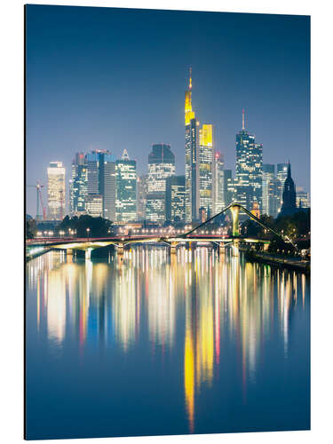 Aluminium print Frankfurt skyline reflected in river Main at night, Germany