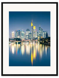 Framed art print Frankfurt skyline reflected in river Main at night, Germany