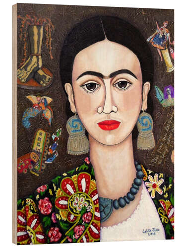 Quadro de madeira Frida Kahlo in thought