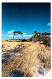 Selvklebende plakat Dunes and Lighthouse at the Baltic Sea