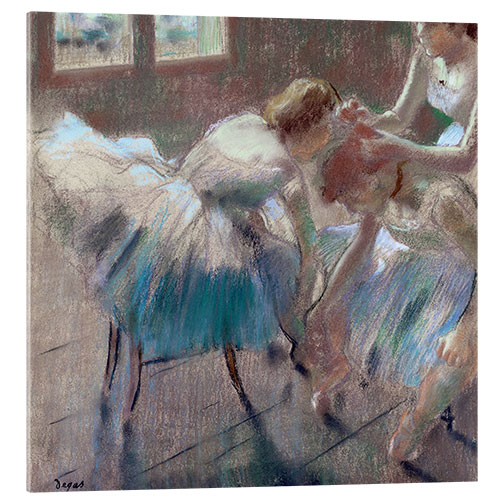 Acrylic print three dancers preparing for class