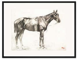 Gerahmter Kunstdruck Pferd mit Sattel und Zaumzeug