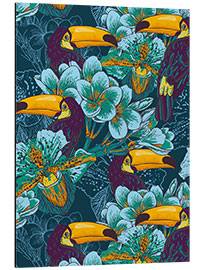 Aluminium print Tropical flowers with toucan