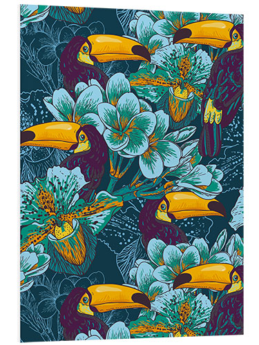 Foam board print Tropical flowers with toucan