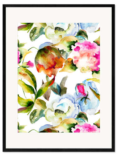 Gerahmter Kunstdruck Wildblumen in Aquarell