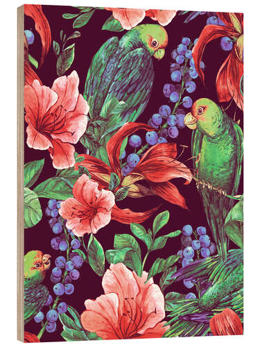 Wood print Tropical floral bouquet