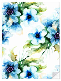 Selvklebende plakat Summer flowers in blue