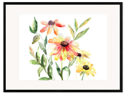 Impression artistique encadrée Fleurs à l'aquarelle