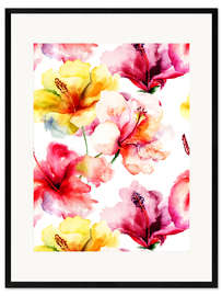 Gerahmter Kunstdruck Lilienblüten in Aquarell