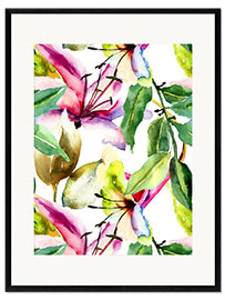 Ingelijste kunstdruk Lilies in watercolor